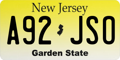 NJ license plate A92JSO