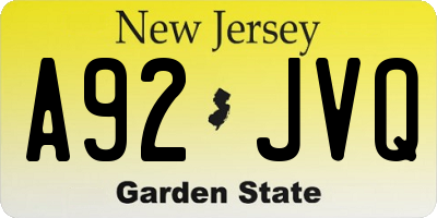 NJ license plate A92JVQ