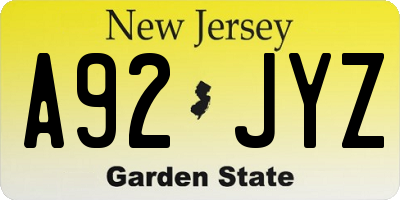 NJ license plate A92JYZ