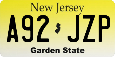 NJ license plate A92JZP