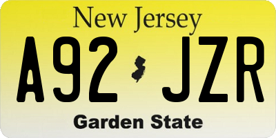 NJ license plate A92JZR