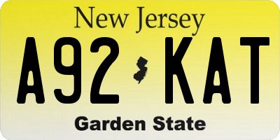 NJ license plate A92KAT
