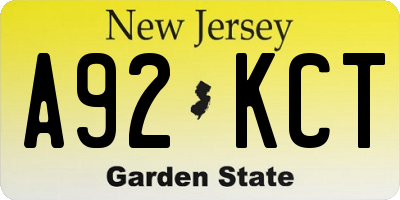 NJ license plate A92KCT