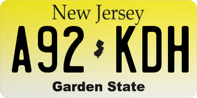 NJ license plate A92KDH