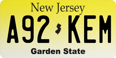 NJ license plate A92KEM