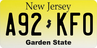 NJ license plate A92KFO