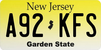 NJ license plate A92KFS