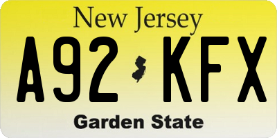NJ license plate A92KFX