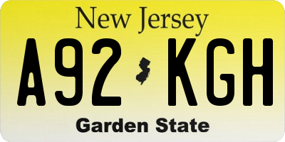 NJ license plate A92KGH