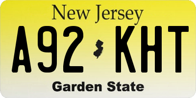 NJ license plate A92KHT