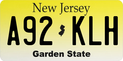 NJ license plate A92KLH