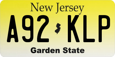 NJ license plate A92KLP