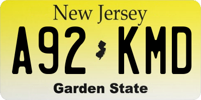 NJ license plate A92KMD