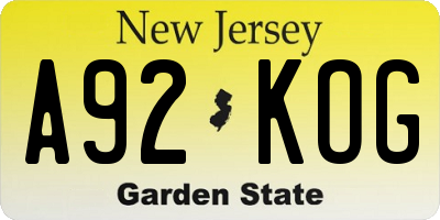 NJ license plate A92KOG
