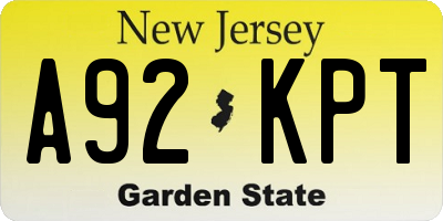 NJ license plate A92KPT