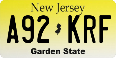 NJ license plate A92KRF