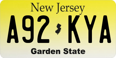 NJ license plate A92KYA