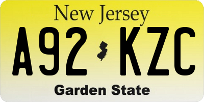 NJ license plate A92KZC