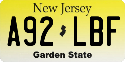 NJ license plate A92LBF