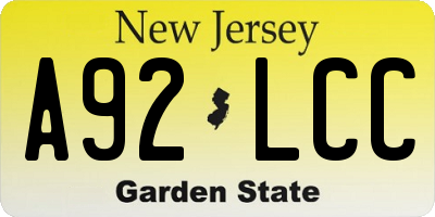 NJ license plate A92LCC