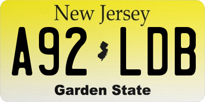 NJ license plate A92LDB