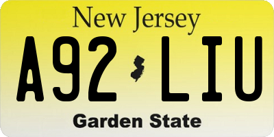 NJ license plate A92LIU