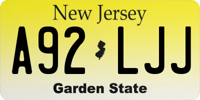 NJ license plate A92LJJ