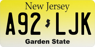 NJ license plate A92LJK