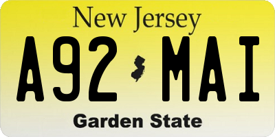 NJ license plate A92MAI