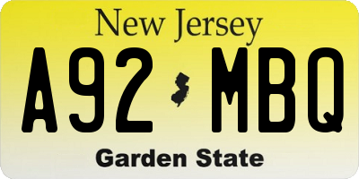 NJ license plate A92MBQ