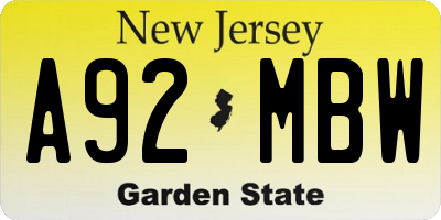 NJ license plate A92MBW