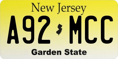 NJ license plate A92MCC
