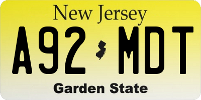 NJ license plate A92MDT
