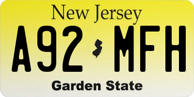 NJ license plate A92MFH
