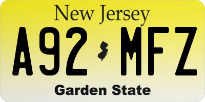NJ license plate A92MFZ