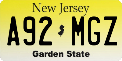 NJ license plate A92MGZ