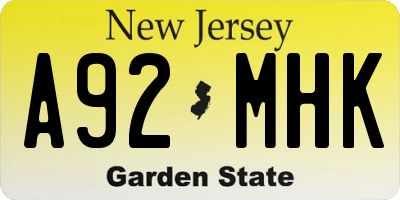 NJ license plate A92MHK