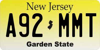 NJ license plate A92MMT