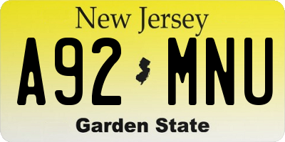 NJ license plate A92MNU