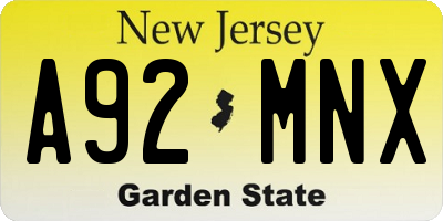 NJ license plate A92MNX