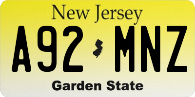 NJ license plate A92MNZ
