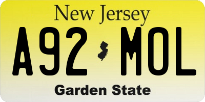 NJ license plate A92MOL