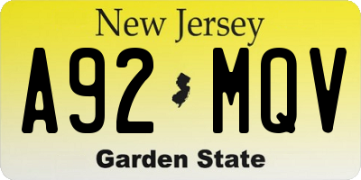 NJ license plate A92MQV