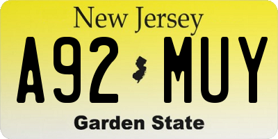 NJ license plate A92MUY