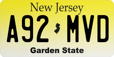 NJ license plate A92MVD
