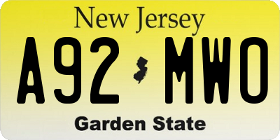 NJ license plate A92MWO