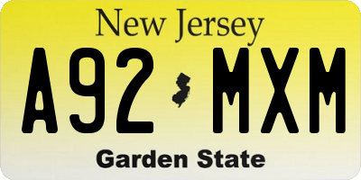 NJ license plate A92MXM