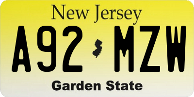 NJ license plate A92MZW