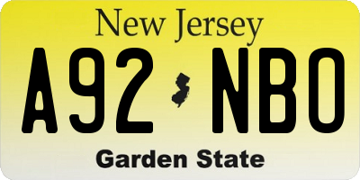 NJ license plate A92NBO