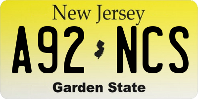 NJ license plate A92NCS